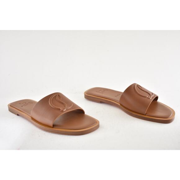Christian Louboutin CL Mule Flat Cuoio Brown Leather Slide Slip On Sandal 37.5 - Picture 6 of 15